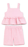 Baby Girls Pink Gingham Checks Spaghetti Tank Top With Shorts 2pcs Set