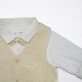 Baby Boys Collar Neck Roll Up Sleeve Shirt with Bow Tie, Waist Coat And Pant Set(4pcs pack)