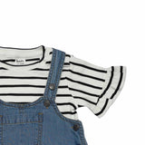 Baby Girls Denim Pinafore Dress With Inner Striped T-Shirt (2pcs Set)