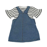 Baby Girls Denim Pinafore Dress With Inner Striped T-Shirt (2pcs Set)