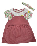 Baby Girls Pinafore Dress & Puff Sleeve Inner Top With Head Band (3pcs set)