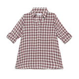 Kid Girls Collar Neck Roll Up Sleeve Gingham Checks Top