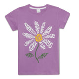 Kid Girls Round Neck Half Sleeve Lavender Graphic Printed T-Shirt