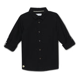 Kid Boys Collar Neck Roll Up Sleeve Solid Shirt