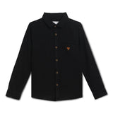 Kid Boys Collar Neck Roll Up Sleeve Black Shirt