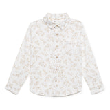 Kid Boys Collar Neck Roll Up Sleeve Printed Shirt