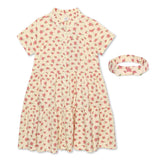 Kid Girls Frill Neck Half Sleeve Dress With Headband