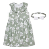 Kid Girls Frill Neck Sleeveless Green Dress