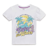 Baby Girls Round Neck Puff Sleeve White Graphic  T-Shirt