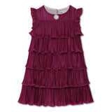 Girls Purple Pleated Frill Layered Dress
