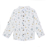 Baby Boys Grandad Collar Neck Roll Up Sleeve Printed Shirt