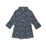 Kid Girls Collar Neck Roll Up Sleeve Printed Top