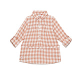 Kid Girls Collar Neck Roll Up Sleeve Gingham Checks Top