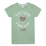 Kid Girls Round Neck Hal Sleeve Green Graphic Printed T-Shirt