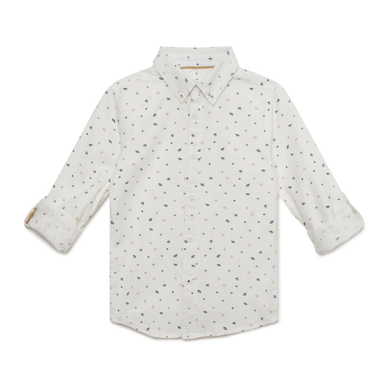 Kid Boys Collar Neck Roll Up Sleeve Shirt