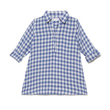 Kid Girls Collar Neck Roll Up Sleeve Gingham Checks Top