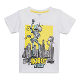 Baby Boys Round Neck Half Sleeve White Graphic Printed T-Shirt
