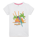 Kid Girls Round Neck Half Sleeve White Graphic Printed T-Shirt