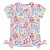 Kid Girls Floral Side Tie Textured Puff Sleeve Top