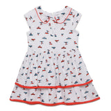 Baby Girls Peter Pan Collar Neck Cap Sleeve Printed Dress With Headband(2pcs set)