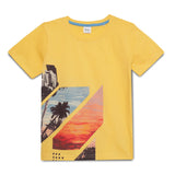 Kid Boys Round Neck Cool Yellow Graphic Printed T-Shirt