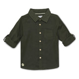 Baby Boys Collar Neck Roll Up Sleeve Olive Solid Shirt