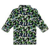 Kids Boys Collar Neck Roll Up Sleeve Printed Viscose Shirt