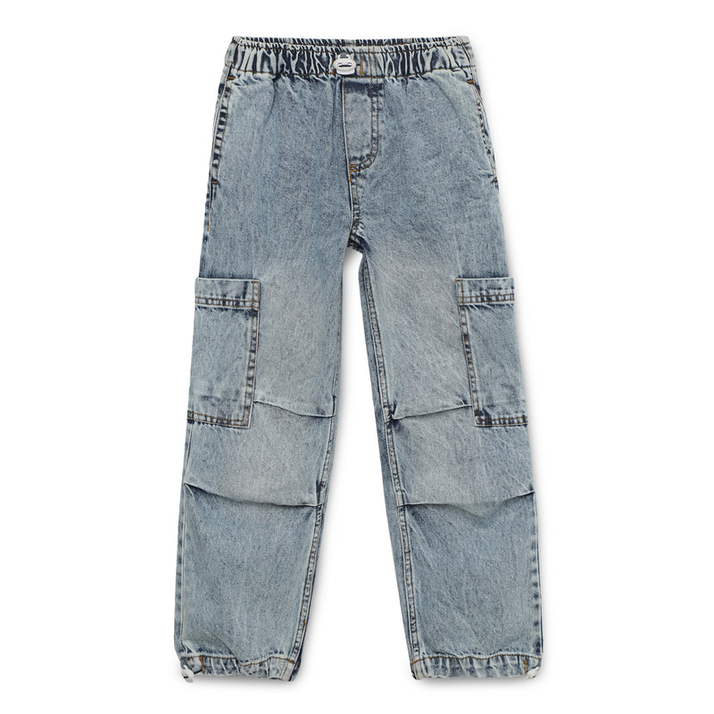 Kid Girls Toggled Blue Jogger Denim Pant