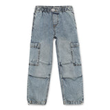 Kid Girls Toggled Blue Jogger Denim Pant