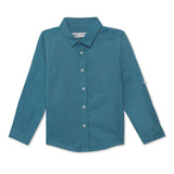 Kid Boys Collar Neck Roll Up Sleeve Shirt