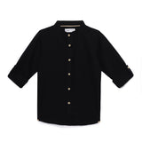 Kid Boys Grandad Collar Neck Roll Up Sleeve Cotlin Shirt