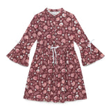 Kid Girls Fluted Sleeve Printed Knit Dress