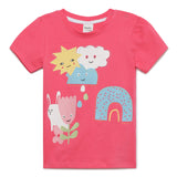Baby Girls Round Neck Puff Sleeve Fuchsia Graphic T-Shirt