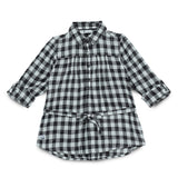 Kid Girls Collar Neck Roll UP Sleeve Gingham Checks Top