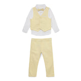 Baby Boys Collar Neck Roll Up Sleeve Shirt with Bow Tie, Waist Coat And Pant Set(4pcs pack)