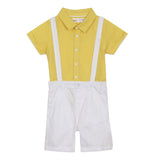 Baby Boys Collar Neck Half Sleeve Shirt And Suspender Shorts