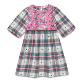 Kid Girls Frill Neck Balloon Sleeve Checks Dress