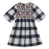 Kid Girls Frill Neck Balloon Sleeve Checks Dress
