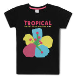 Kid Girls Round Neck Half Sleeve Black Graphic Printed T-Shirt
