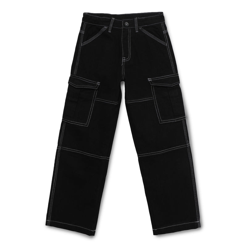 Kid Girls Black Denim Cargo Pant