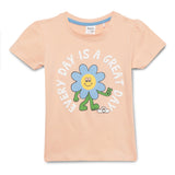 Baby Girls Round Neck Puff Sleeve Peach Graphic T-Shirt