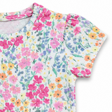 Kid Girls Floral Side Tie Textured Puff Sleeve Top
