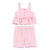 Baby Girls Pink Gingham Checks Spaghetti Tank Top With Shorts 2pcs Set