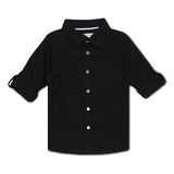Baby Boys Collar Neck Roll Up Sleeve Black Solid Shirt