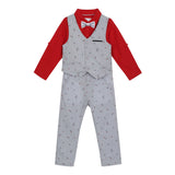 Baby Boys Collar Neck Roll Up Sleeve Shirt with Bow Tie, Waist Coat And Pant Set(4pcs pack)