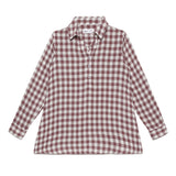 Kid Girls Collar Neck Roll Up Sleeve Gingham Checks Top