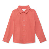 Kid Boys Maroon Collar Neck Roll Up Sleeve Shirt