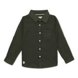 Baby Boys Collar Neck Roll Up Sleeve Olive Solid Shirt