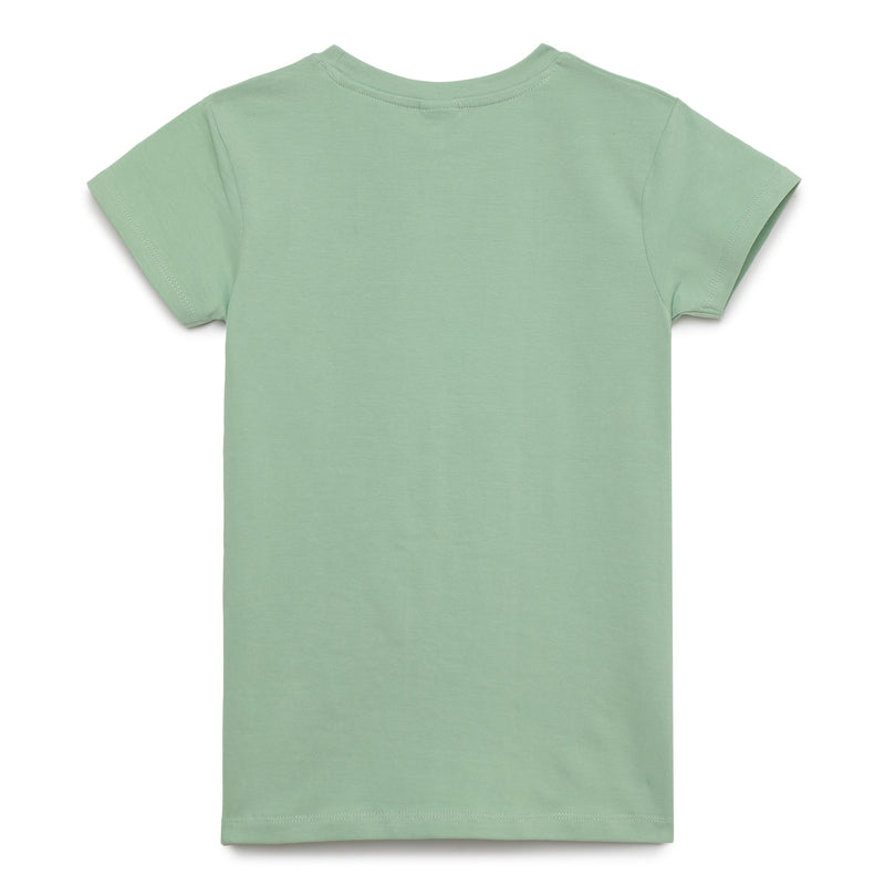 Kid Girls Round Neck Hal Sleeve Green Graphic Printed T-Shirt