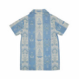 Kid Boys Safari Collar Neck Half Sleeve Blue Printed Shirt